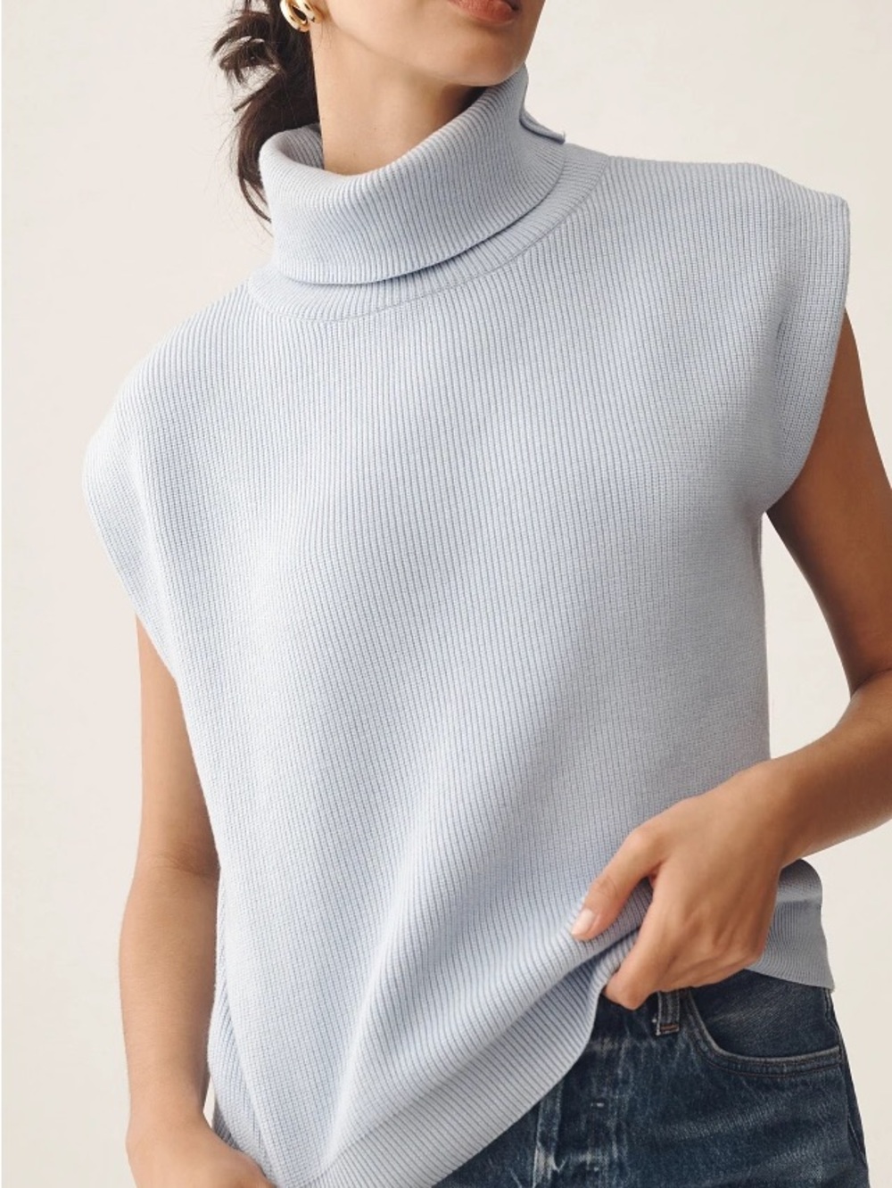 Anthropologie Maeve Mock Neck Muscle Sleeveless Knit Baby Blue Sweater Vest XS